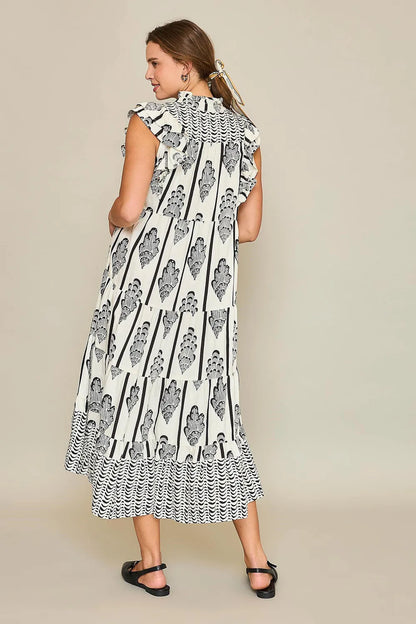 Full Size Boarder Print Midi Dress Plus Size in Cream/Black - product view 3
