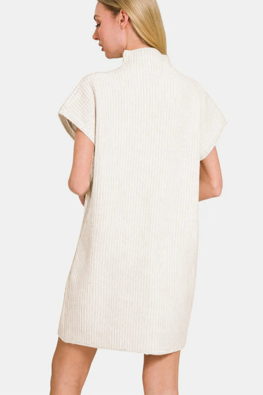 Short Sleeve Sweater Mini Dress - Ivory - product view 2