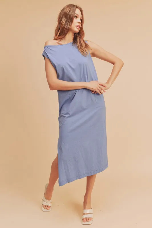 Side Slit Round Neck Sleeveless Midi Dress - Periwinkle - product view 2