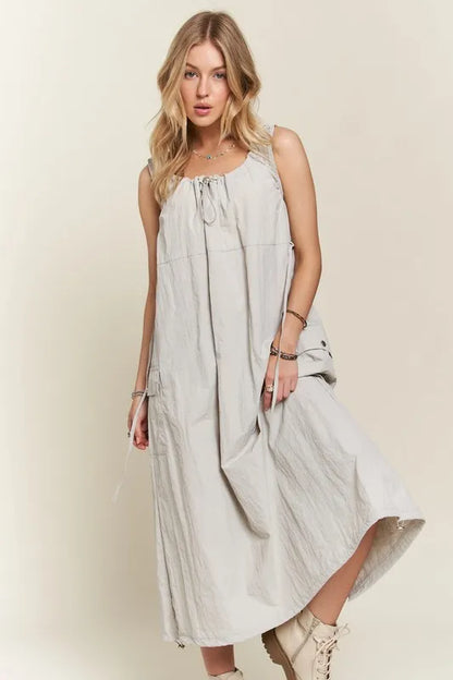 Drawstring Slit Back Cargo Dress - Lt Grey - product view 1