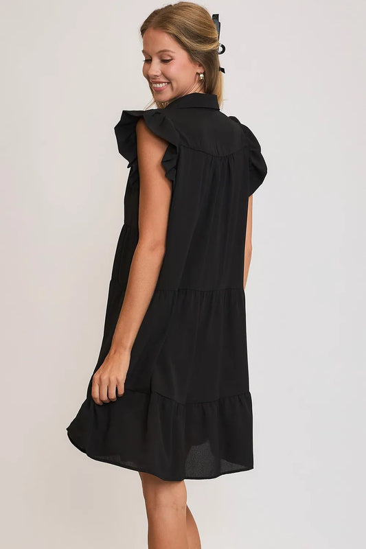 Full Size Johnny Collar Ruffle Cap Sleeve Tiered Dress Plus Size - Black - Umgee USA - Style 81963 - product view 2