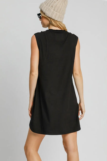 Round Neck Sleeveless High-Low Curved Hemline Mini Dress - Black - product view 2