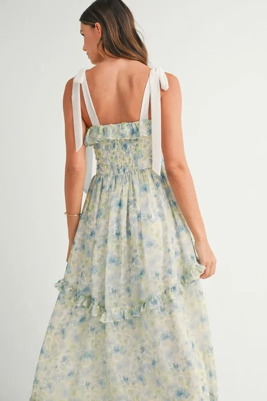 Floral Printed Shoulder Strap Midi Dress in Blue - product view 11