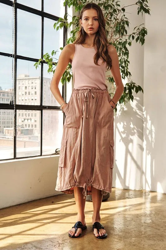 Drawstring Sleeveless Washed Dress - Mauve - product view 5