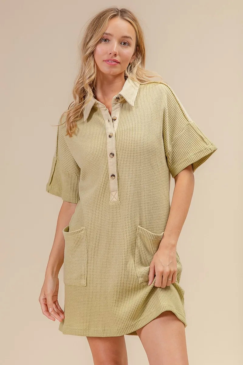 Dip Dye Mineral Washed Knit Dress - Sage - product view 3