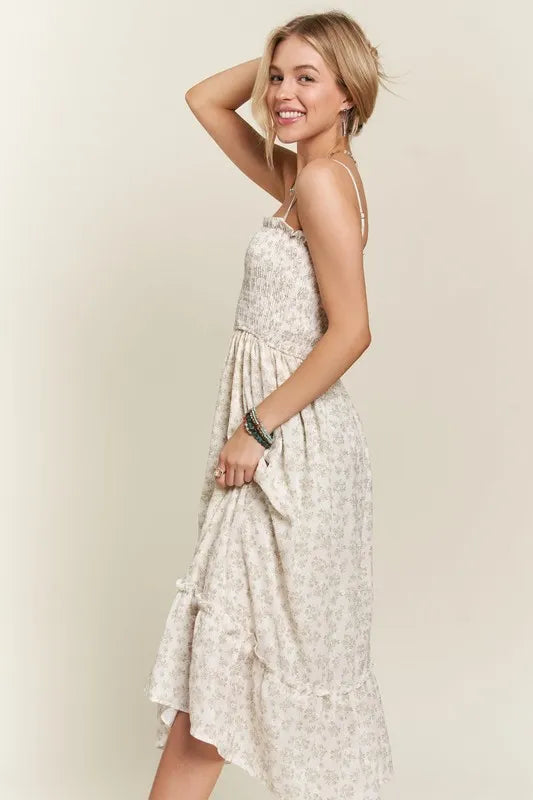 Smocked Floral Ruffled Hem Cami Dress - Sage - product view 5