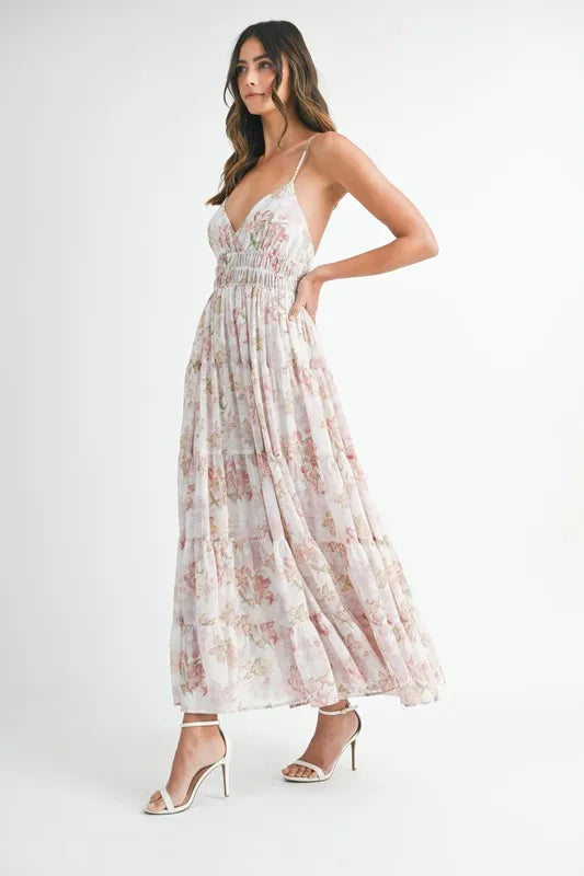 Floral Print Tiered Cami Maxi Dress - Pink - product view 3