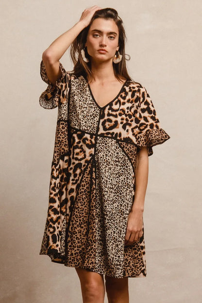 Leopard Prints Mix and Match Short Sleeves Dress in Leopard Mix - product view 7