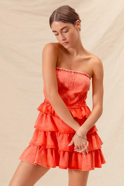 Strapless Ruffle Layered Game Day Cheer Up Dress - Orange - product view 11