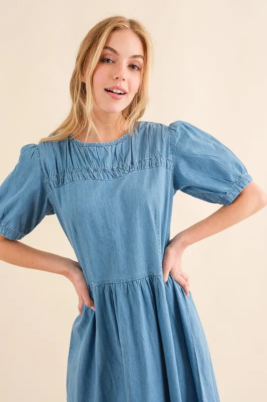Full Size Washed Chambray Midi Dress Plus Size in Denim Blue - product view 6