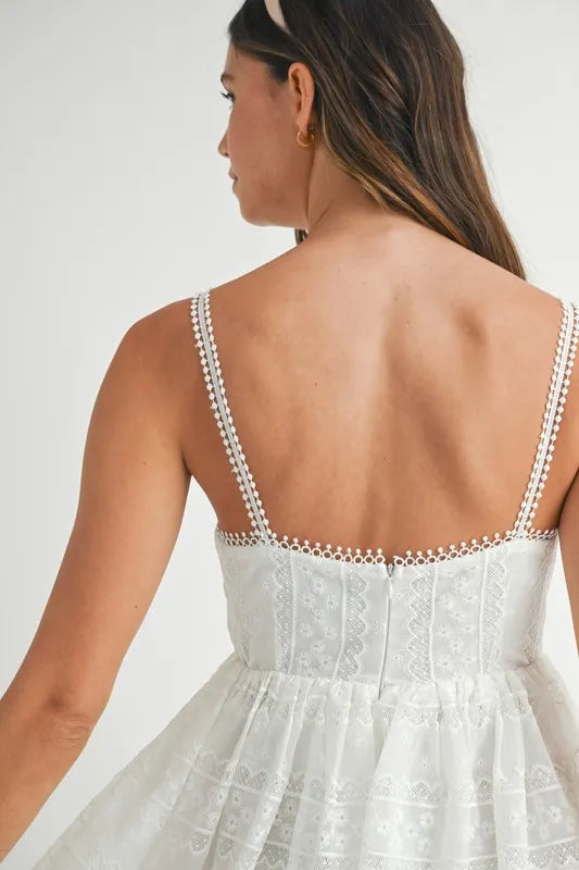 Eyelet Lace Babydoll Mini Cami Dress in Off White - product view 8