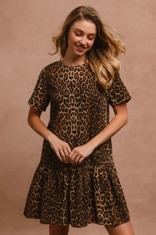 Tie Back Leopard Round Neck Short Sleeve Dress - product view 7