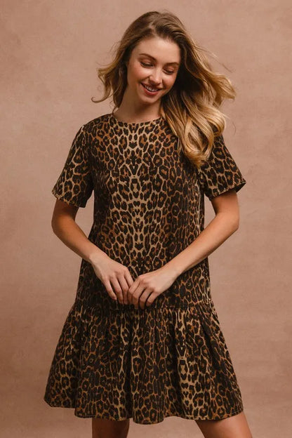 Tie Back Leopard Round Neck Short Sleeve Dress - product view 7