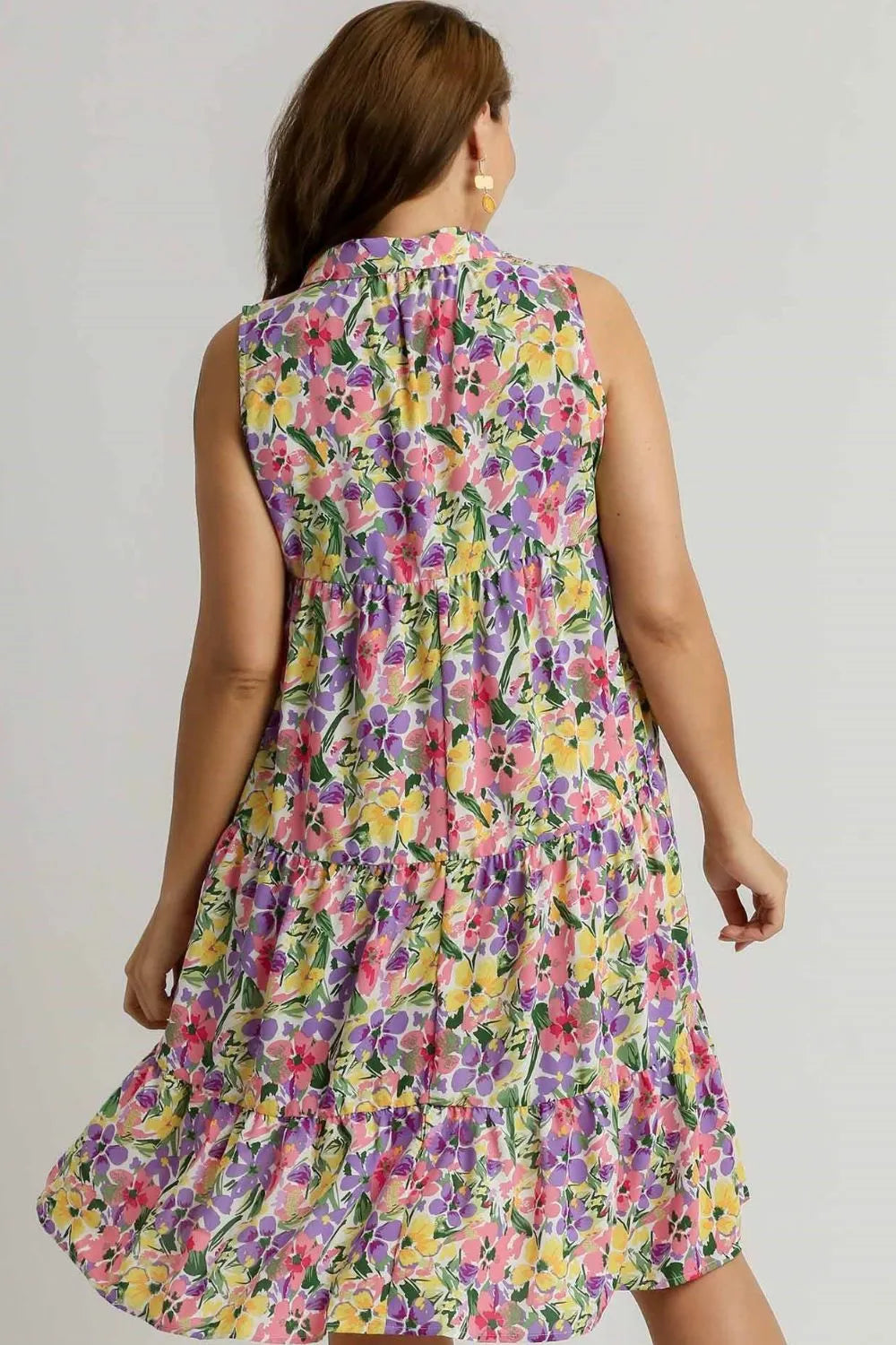 Full Size High-Low Hem Floral Sleeveless Tiered Dress Plus Size in Violetmix - product view 5