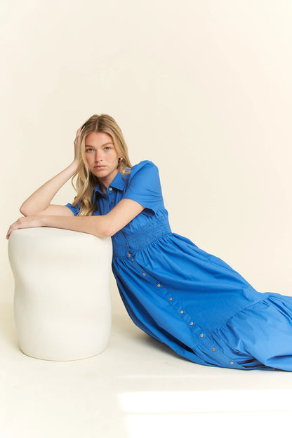 Short Sleeve Button Down Midi Dress in Blue - product view 10
