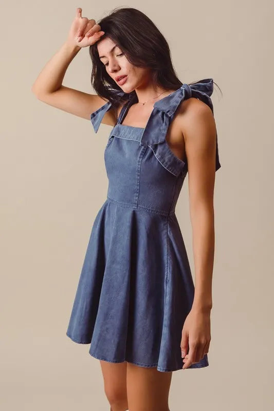 Fit and Flare Washed Gameday Dress - Navy - product view 3