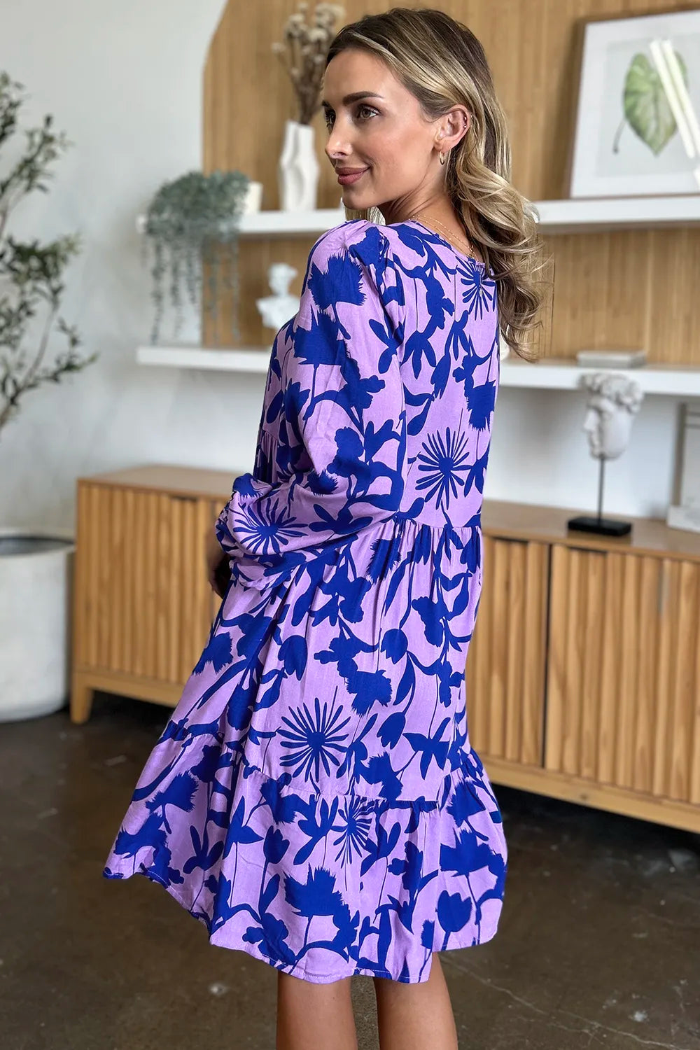 Full Size Printed Ruffle Hem Dress with Pocket in Dark Green, Lavender and more - product view 19
