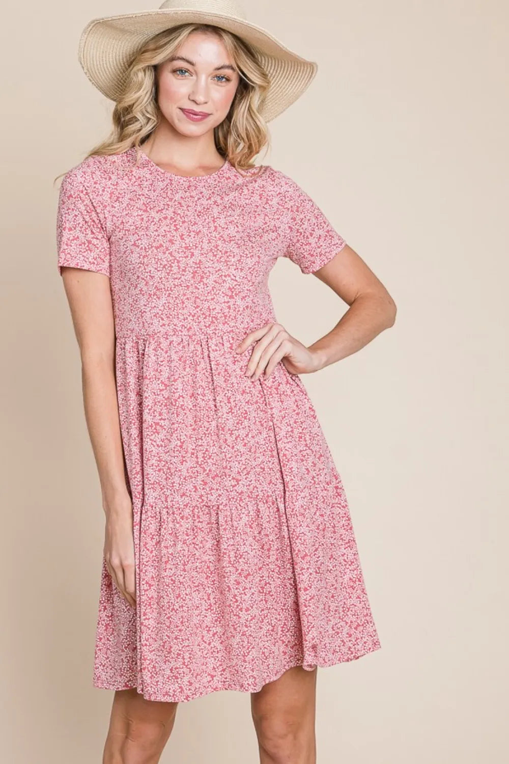 Printed Short Sleeve Mini Dress in Marsala - product view 3