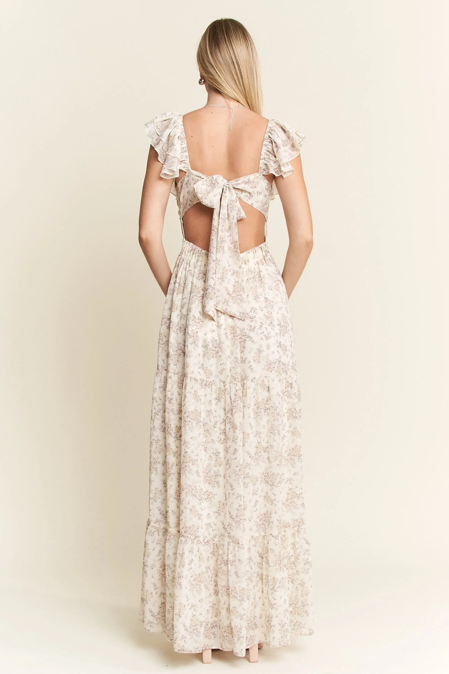 Full Size Ruffle Sleeve Tiered Maxi Dress Plus Size in Ivory - product view 22