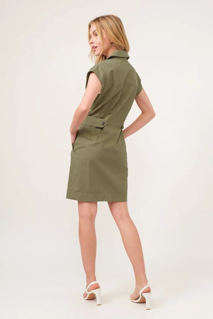 Button Up Sleeveless Dress in Olive - product view 2