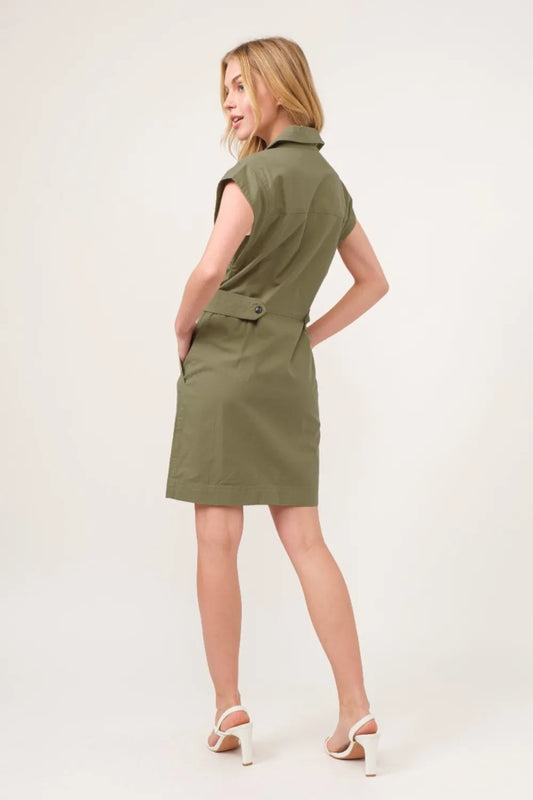 Button Up Sleeveless Dress in Olive - product view 2