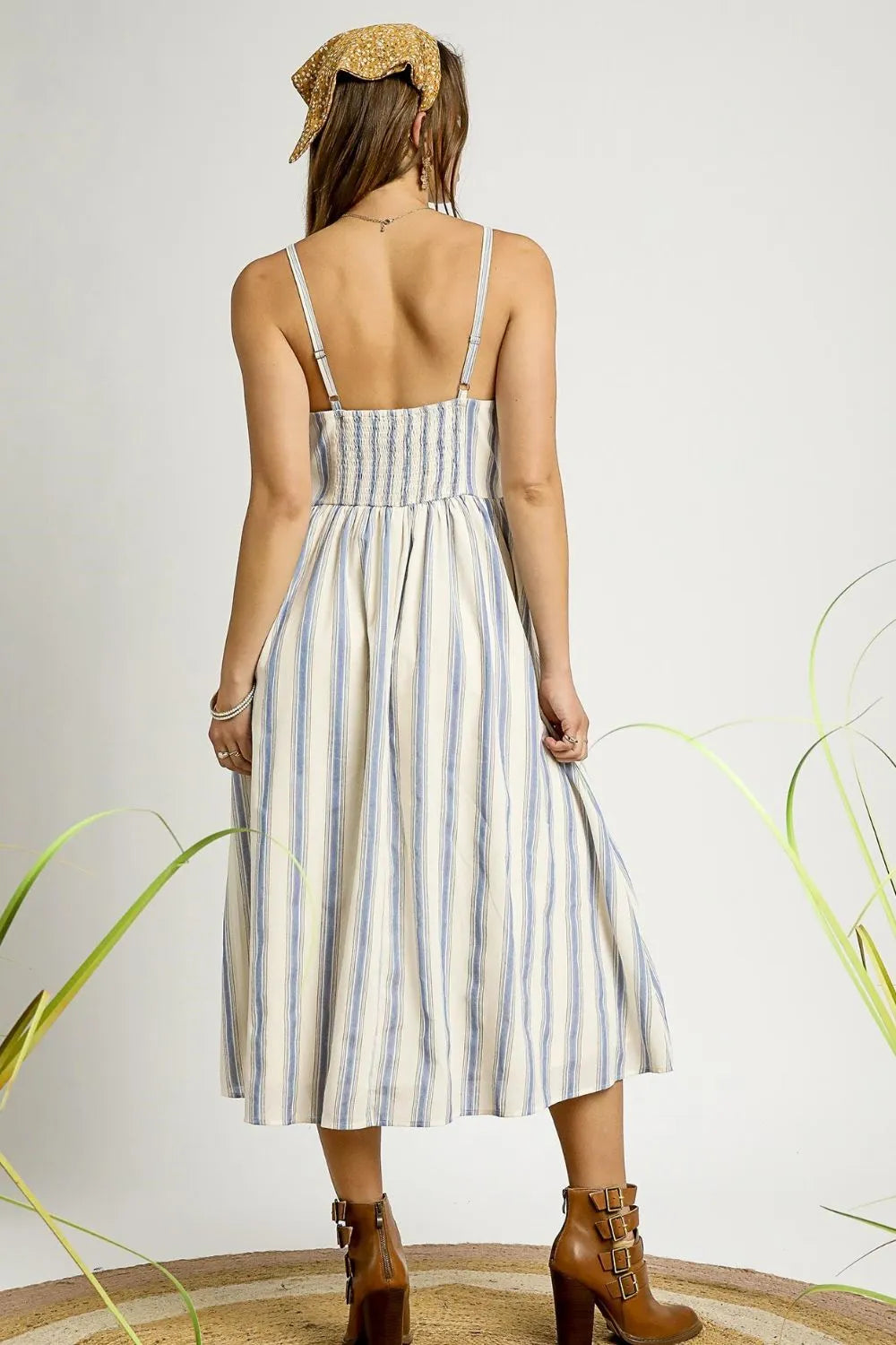 Striped Colorful Embroidered Trim Cami Dress - Light Blue - product view 4