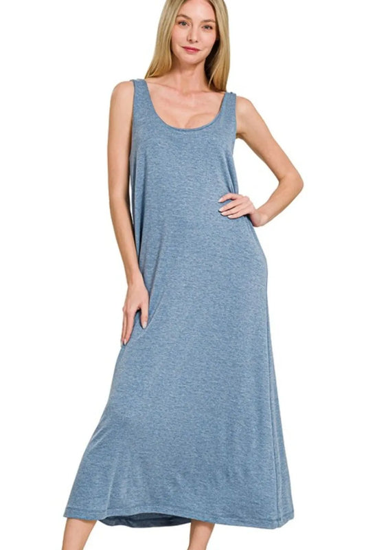 French Terry Twisted Strap Midi Dress - Dusty Blue - product view 1