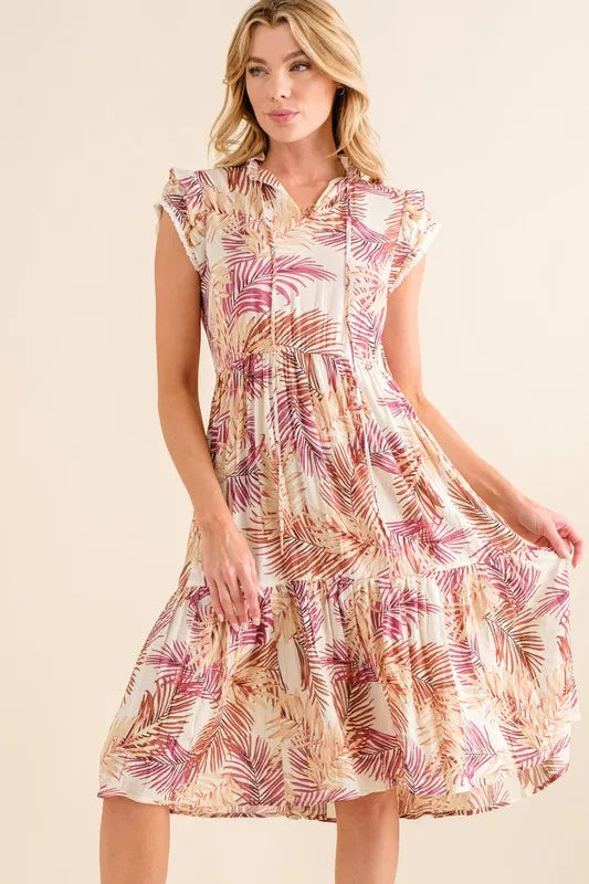 Boho Printed Tiered Dress in Cream - product view 3