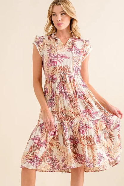 Boho Printed Tiered Dress in Cream - product view 3