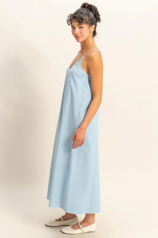 Dyed V-Neck Loose Dress in Baby Blue - product view 3