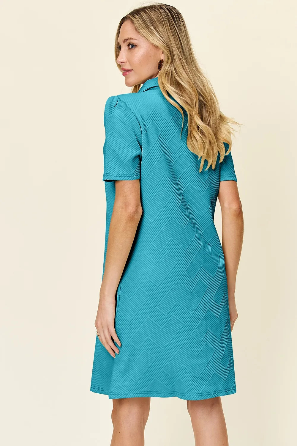 Full Size Texture Collared Neck Short Sleeve Dress in White, Lavender and more - product view 24