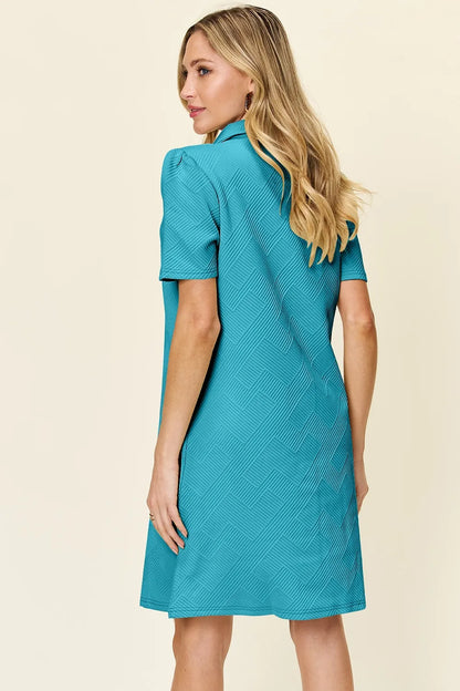 Full Size Texture Collared Neck Short Sleeve Dress in White, Lavender and more - product view 24