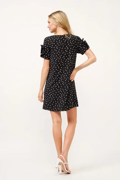 Embellished Sleeve Polka Dots Shift Dress in Black - product view 10