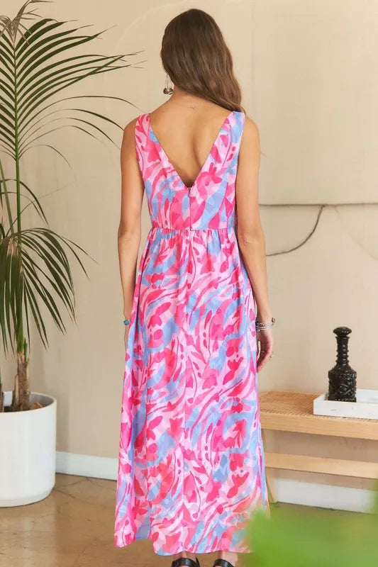 Abstract Floral V-Neck Maxi Dress in Pink Blush Combo - product view 4