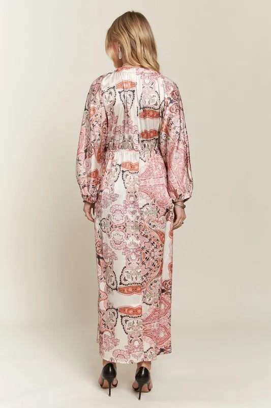 Printed V-Neck Batwing Sleeve Dress - Pale Blush - product view 5