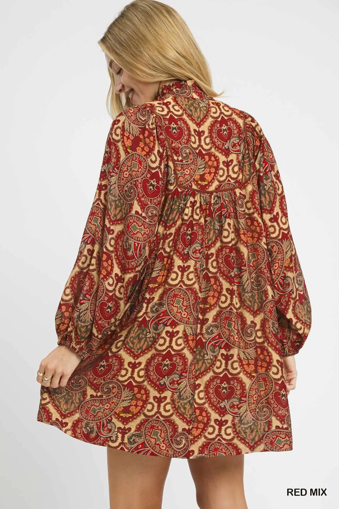 Boho Mix Paisley Babydoll Dress - Red Mix - product view 3