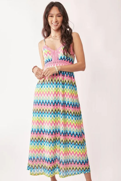 Multi Color Crochet Lace Midi Dress in Pink Blue - product view 5