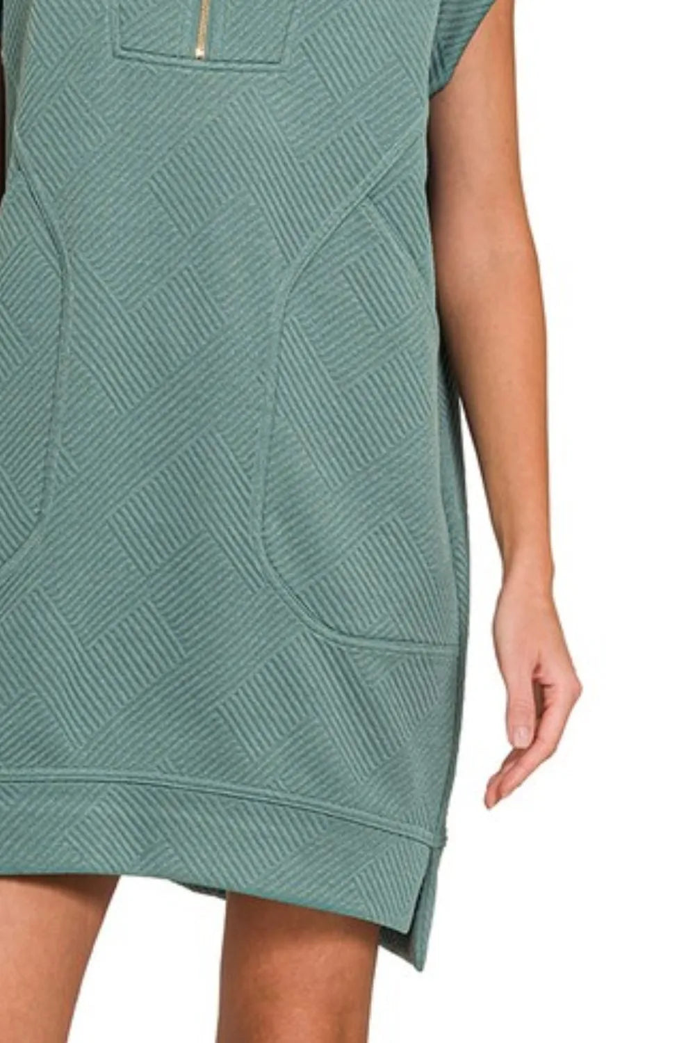 Textured Knit Jacquard Quarter Zipper Mini Dress - Ash Jade - product view 3