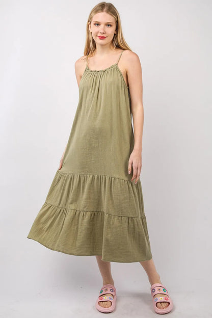 Ruffled A-Line Midi Cami Dress - Earth - product view 1