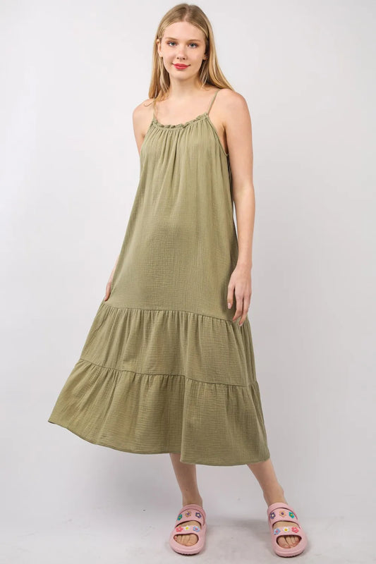 Ruffled A-Line Midi Cami Dress - Earth - product view 1