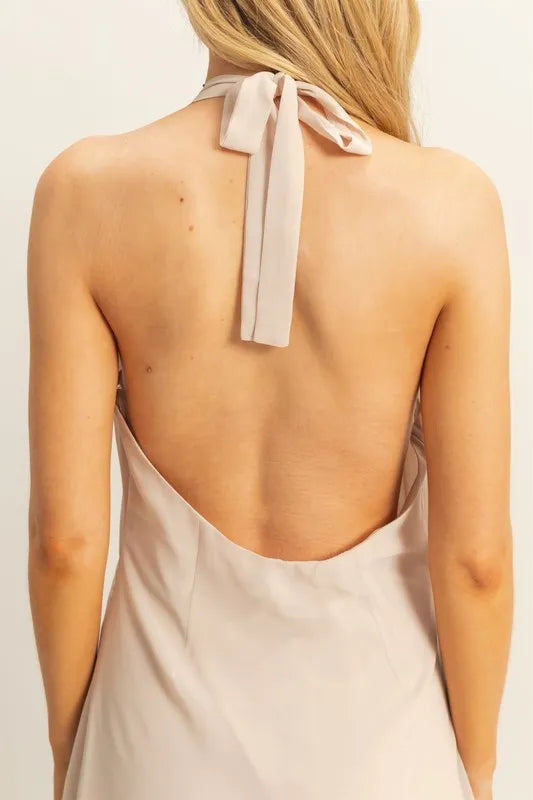 Chiffon Halter Asymmetrical Hem Dress - Champagne - product view 5