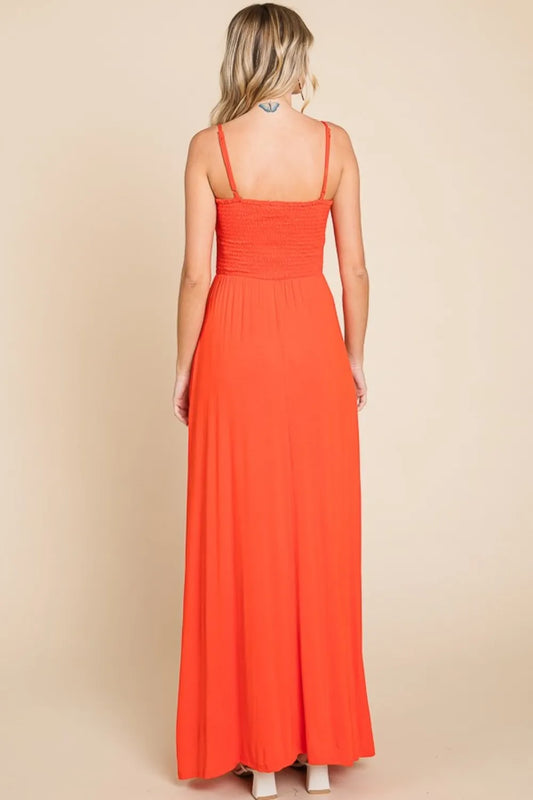 Full Size Smocked Cami Maxi Dress with Pockets - Scarlet - product view 2