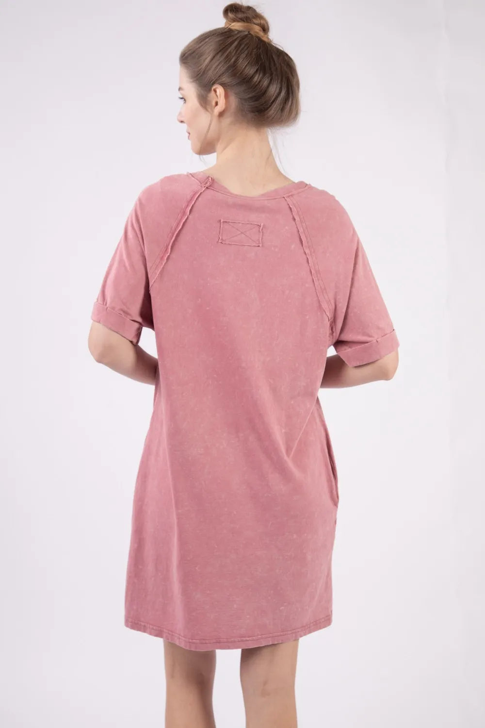 Washed Round Neck Mini Tee Dress - Mauve - product view 2