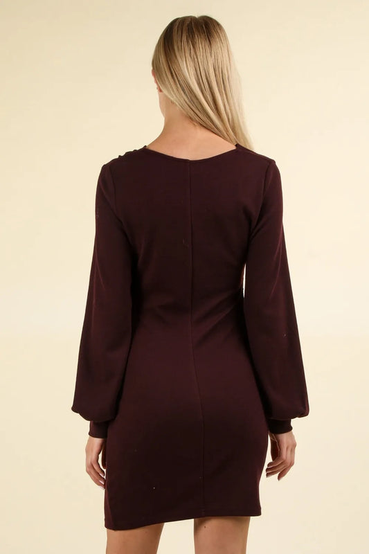 Ruched Detail Bodycon Mini Dress - Wine - product view 2