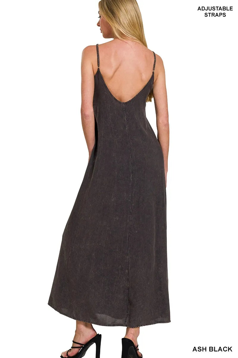 Mineral Washed Rayon Challis Cami Dress - Ash Black - product view 3