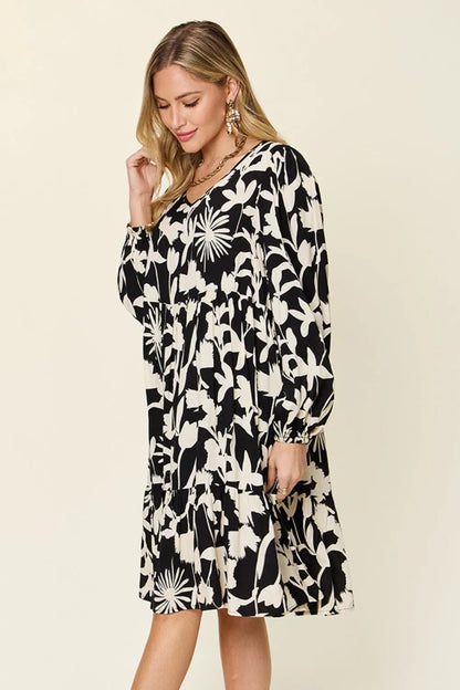 Full Size Printed Ruffle Hem Dress with Pocket in Dark Green, Lavender and more - product view 29