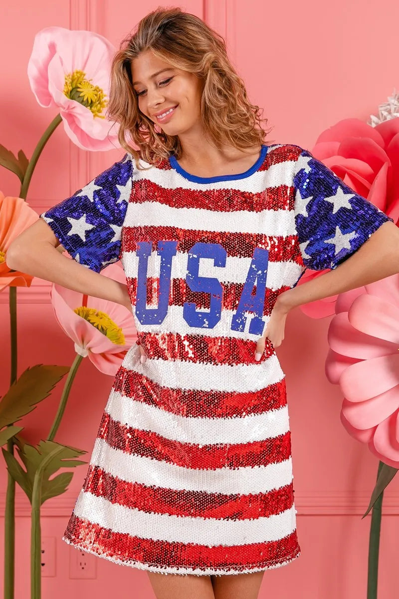American Flag Theme Usa Print Sequin Dress - product view 5